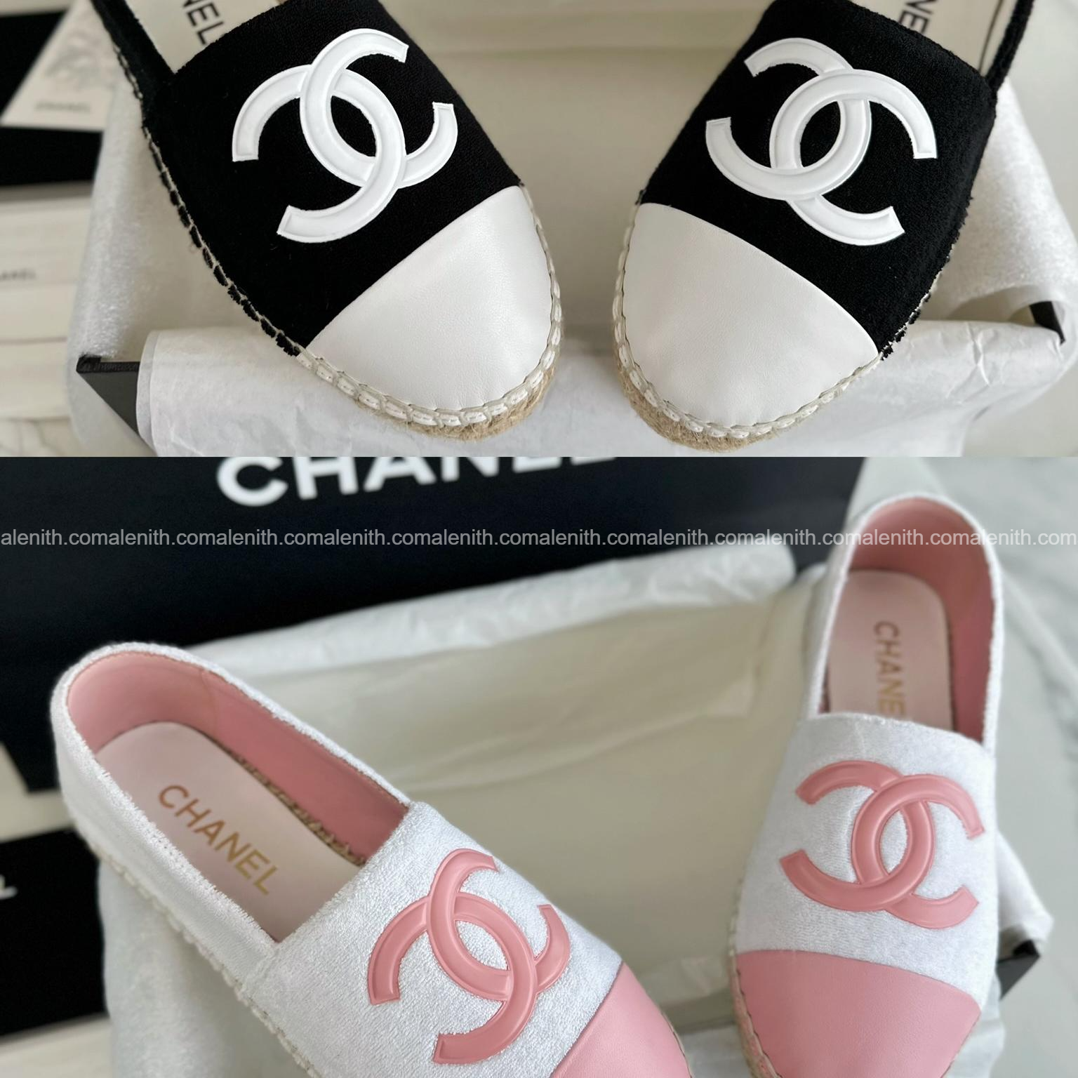 Chanel 24P Black and White Terry Cloth Espadrilles