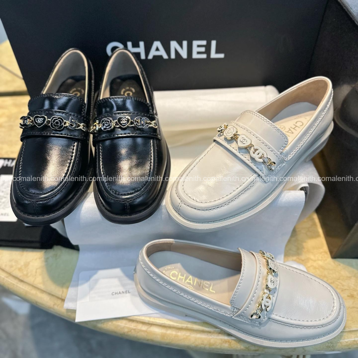 Chanel 24A Black Loafers with Enamel Buckle