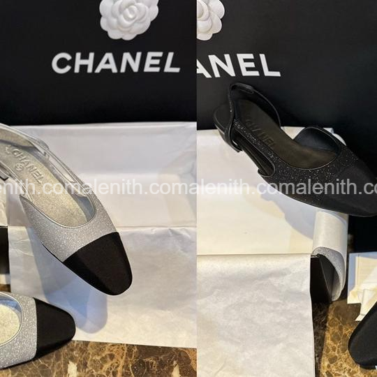 Chanel 23P Black Sequin High Heel Slingback Sandals
