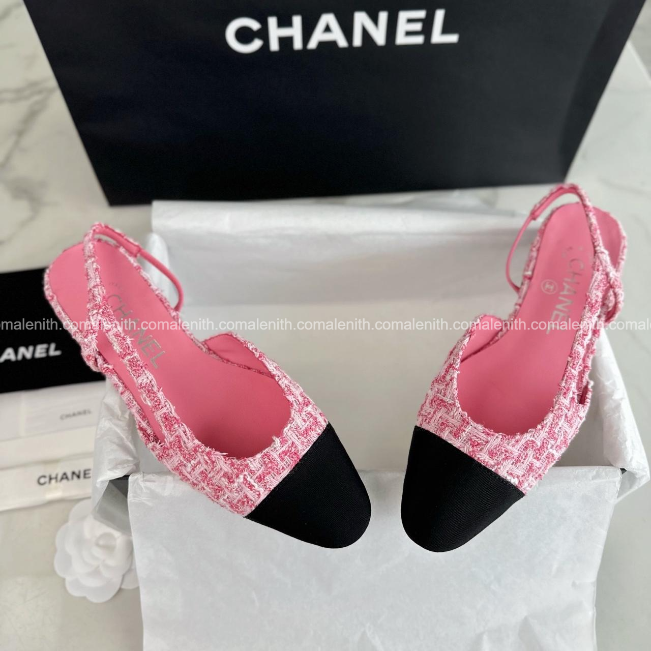 Chanel Pink Tweed Flat Slingback Sandals