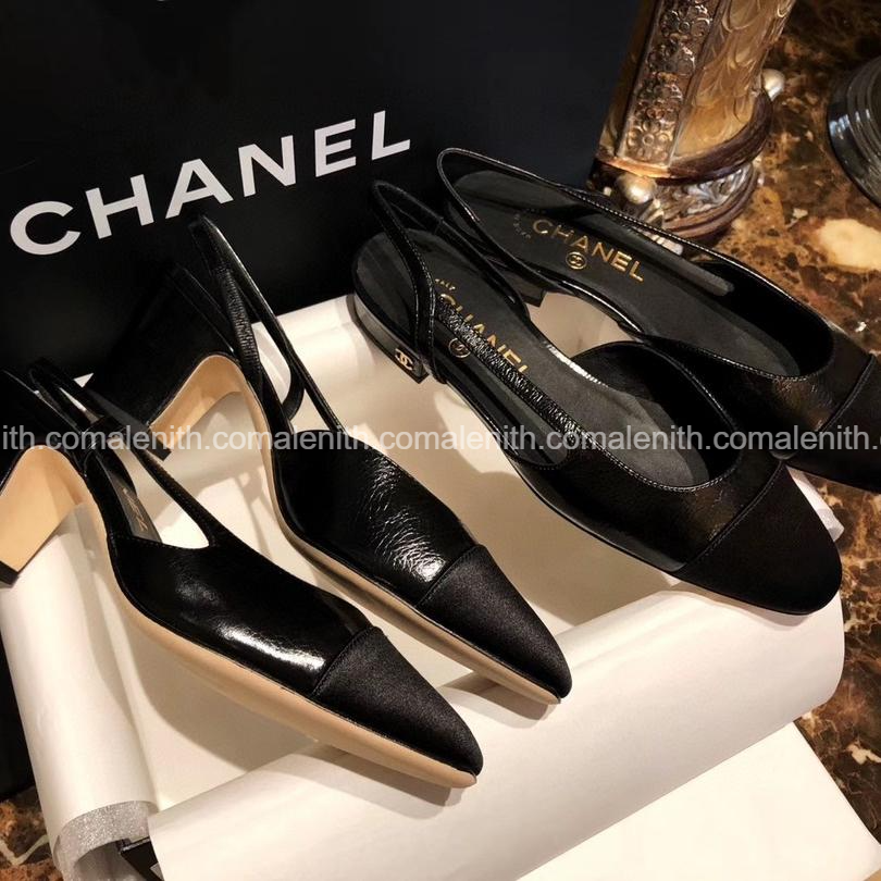 Chanel Black Silk High Heel Slingback