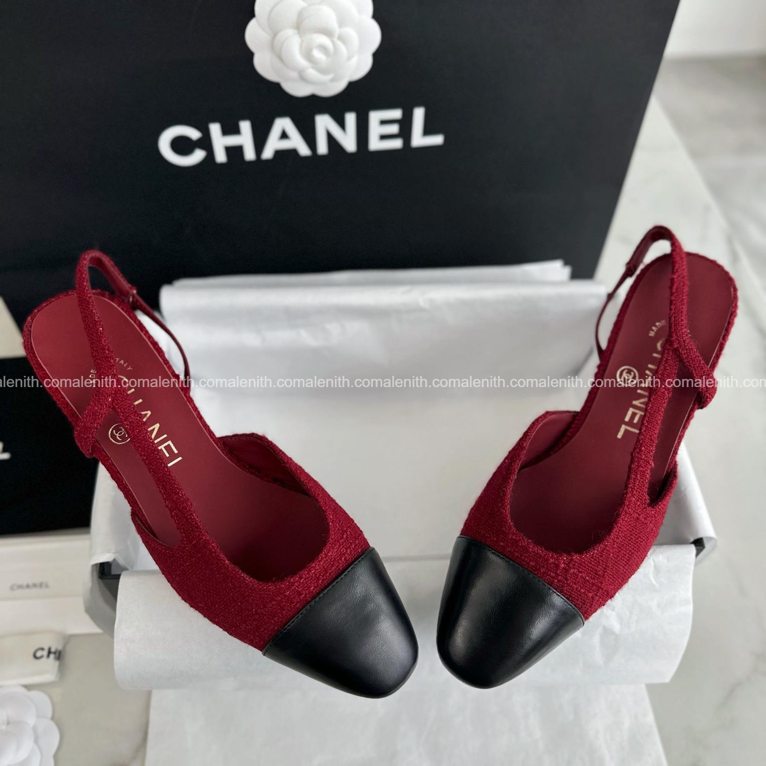 Chanel 23K Collection – Burgundy Tweed Slingback Heels