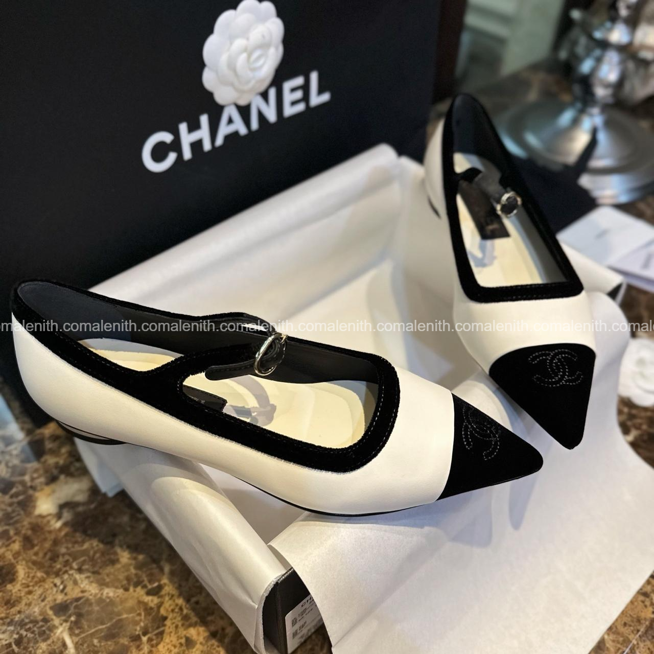 Chanel 22K Pointed Toe Lace-Up Flats